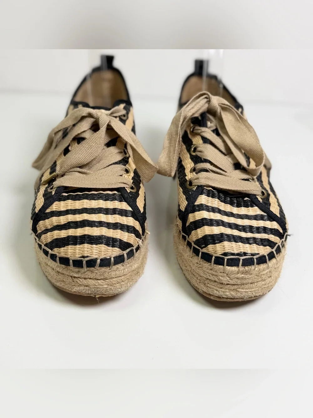 Sam Edelman Celina Raffia Platform Espadrille Sneakers Women 9 Black Tan Stripe